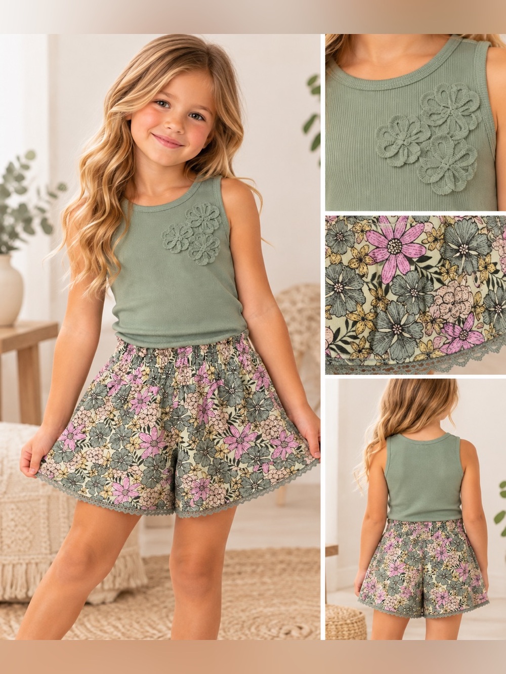 Paisley Lane Girls Floral 2-Piece Tank & Shorts Set – Size 8 🌸